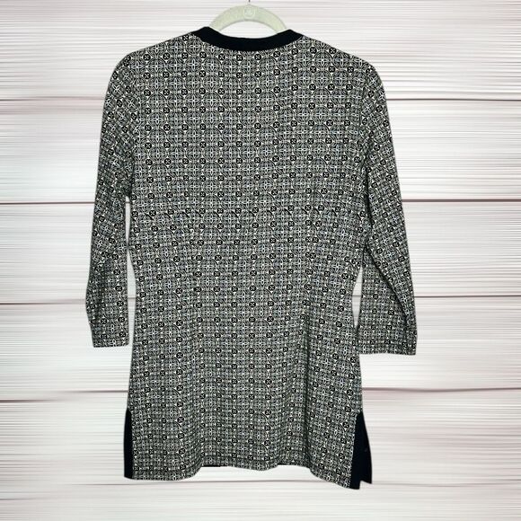 J.McLaughlin Tunic Top Black White Blue Geometric Print Catalina Cloth M - Picture 8 of 11
